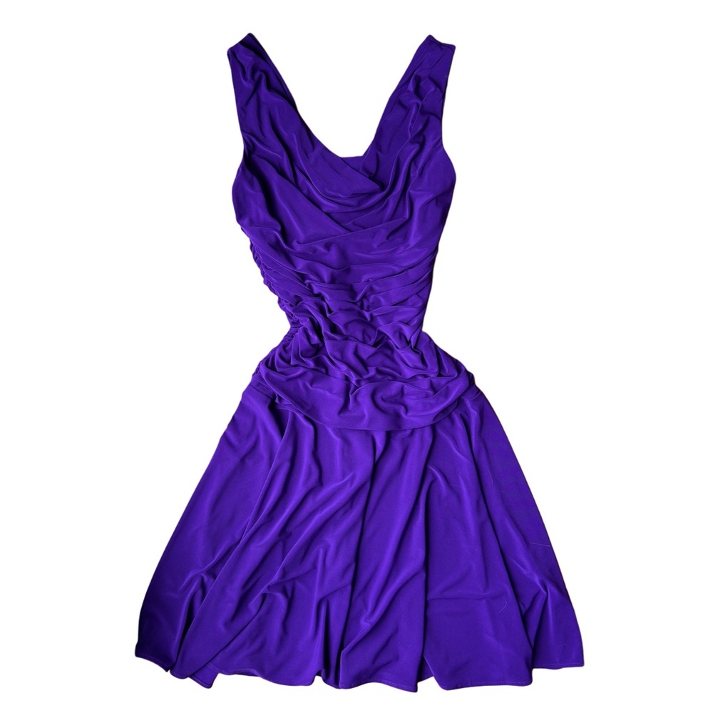 dressbarn Deep Purple Ruched Scoop Midi Dress